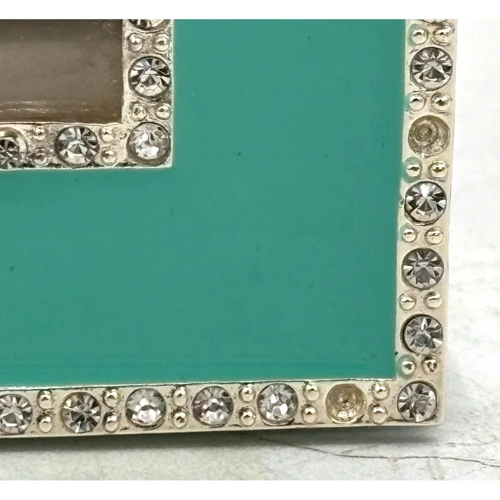 Nicole Miller Hollywood Regency Style Mirrored Trinket Box Seafoam Enamel EUC‎